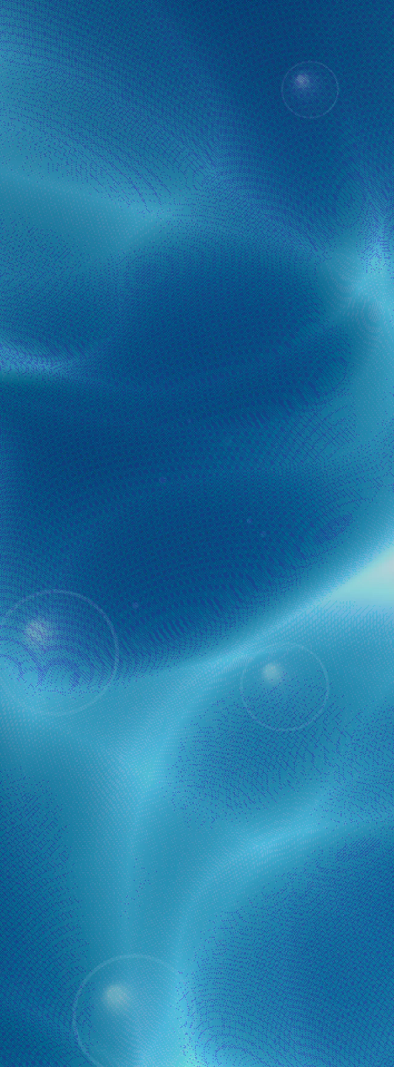 Abstract vertical blue gradient with dithered grain, soft light streaks and four faint bubble circles